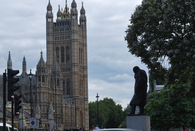 Bronze Satue of Winston Churchill in Parliament Square, London